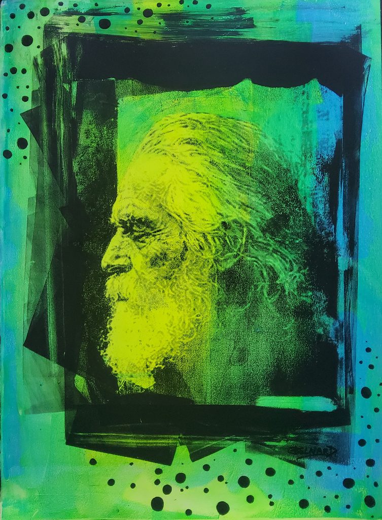 SILENCE — portrait d’homme de profil jaune et vert — Olivier Belnard