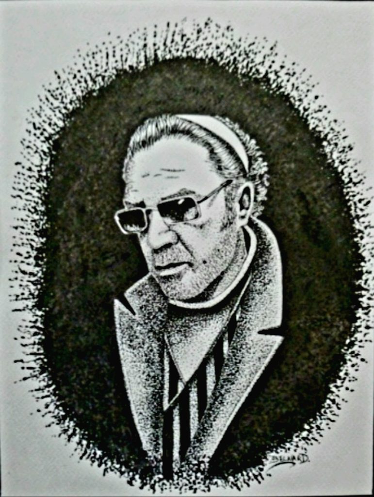 Olivier Belnard, autoportrait à l encre de Chine; réalisé en pointillé.