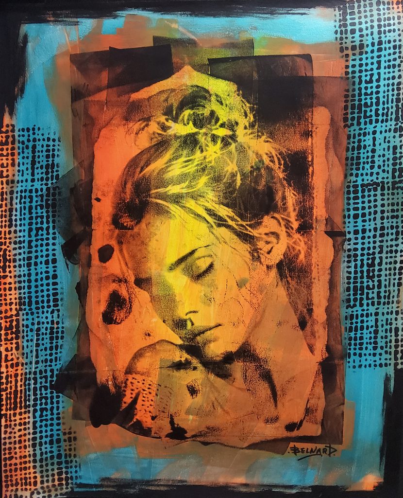Portrait féminin incliné aux yeux baissés, série SILENCE – Olivier Belnard